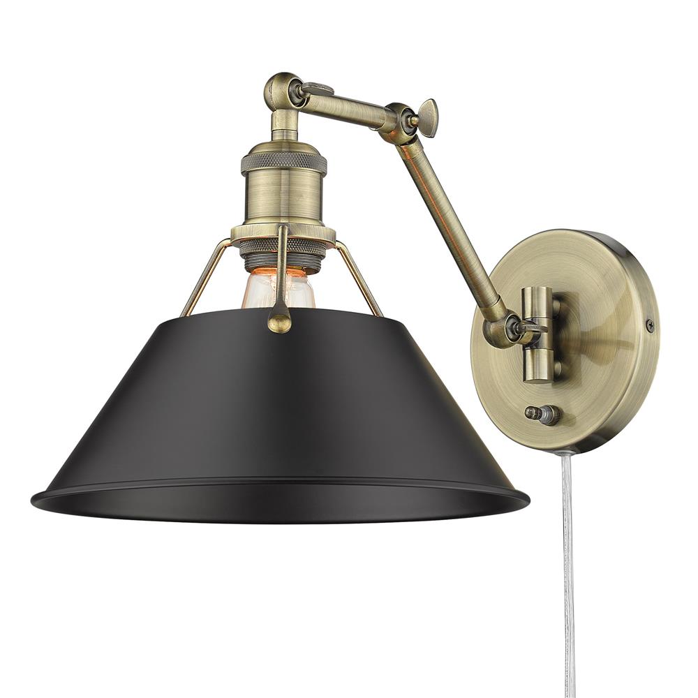 Golden Lighting 3306-A1W AB-BLK Orwell 1 Light Articulating Wall Sconce in the Aged Brass finish